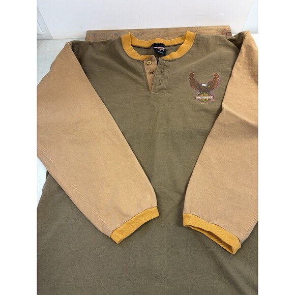 Vintage 1995 Harley Davidson Phoenix Brown & Tan Long Sleeve Button Down Medium